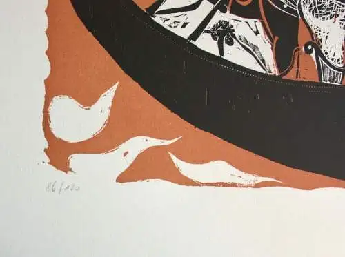 Karl-Heinz Hansen Bahia (1915-1978), Farbholzschnitt, "Das große Odysseus Boot"