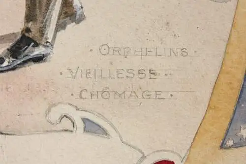 "Orphelins, Vieillesse, Chomage" Entwurf für ein Plakat Art Nouveau Werbegraphik