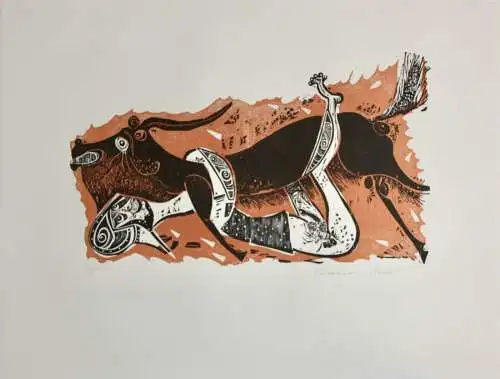 Karl-Heinz Hansen Bahia (1915-1978) sign. Farbholzschnitt, Mythologische Szene