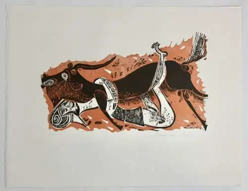 Karl-Heinz Hansen Bahia (1915-1978) sign. Farbholzschnitt, Mythologische Szene