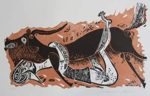 Karl-Heinz Hansen Bahia (1915-1978) sign. Farbholzschnitt, Mythologische Szene
