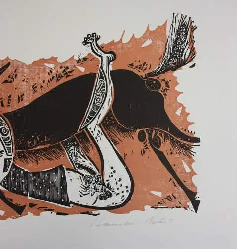 Karl-Heinz Hansen Bahia (1915-1978) sign. Farbholzschnitt, Mythologische Szene