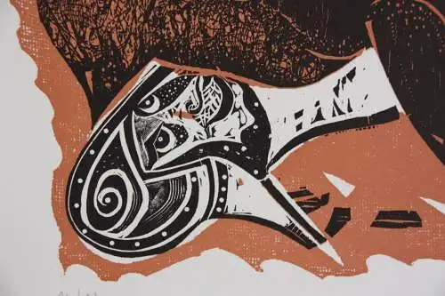 Karl-Heinz Hansen Bahia (1915-1978) sign. Farbholzschnitt, Mythologische Szene