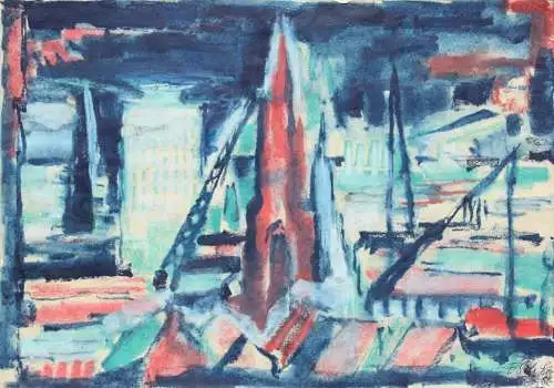 Frida Schubert Steingraeber (1901-1970), Pastell, monogrammiert, Stadt bei Nacht