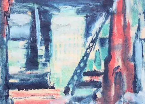 Frida Schubert Steingraeber (1901-1970), Pastell, monogrammiert, Stadt bei Nacht