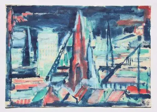 Frida Schubert Steingraeber (1901-1970), Pastell, monogrammiert, Stadt bei Nacht