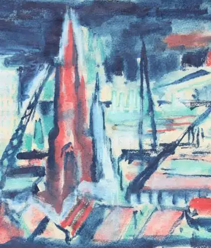 Frida Schubert Steingraeber (1901-1970), Pastell, monogrammiert, Stadt bei Nacht