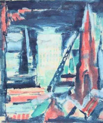 Frida Schubert Steingraeber (1901-1970), Pastell, monogrammiert, Stadt bei Nacht