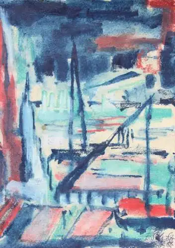 Frida Schubert Steingraeber (1901-1970), Pastell, monogrammiert, Stadt bei Nacht