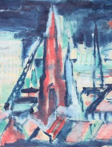 Frida Schubert Steingraeber (1901-1970), Pastell, monogrammiert, Stadt bei Nacht