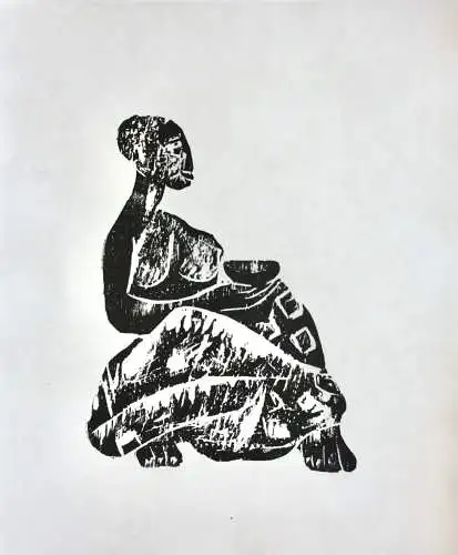 Karl-Heinz Hansen Bahia (1915-1978), Holzschnitt, sitzende Frau mit Schale