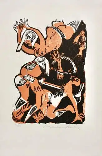 Karl-Heinz Hansen Bahia (1915-1978), sign. Farbholzschnitt, mythologische Szene