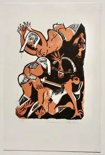 Karl-Heinz Hansen Bahia (1915-1978), sign. Farbholzschnitt, mythologische Szene