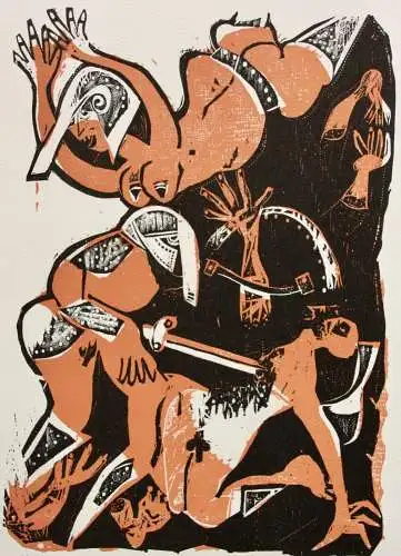 Karl-Heinz Hansen Bahia (1915-1978), sign. Farbholzschnitt, mythologische Szene