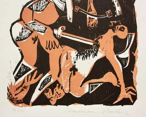 Karl-Heinz Hansen Bahia (1915-1978), sign. Farbholzschnitt, mythologische Szene