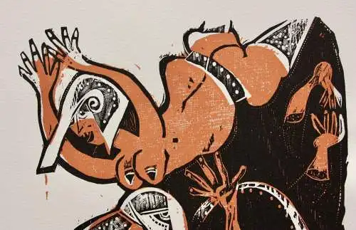Karl-Heinz Hansen Bahia (1915-1978), sign. Farbholzschnitt, mythologische Szene