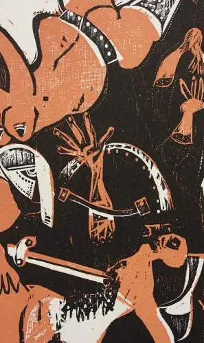 Karl-Heinz Hansen Bahia (1915-1978), sign. Farbholzschnitt, mythologische Szene