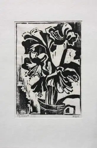 Heinz Wipper (1914-2007), Holzschnitt, expressionistisches Stillleben, Amaryllis
