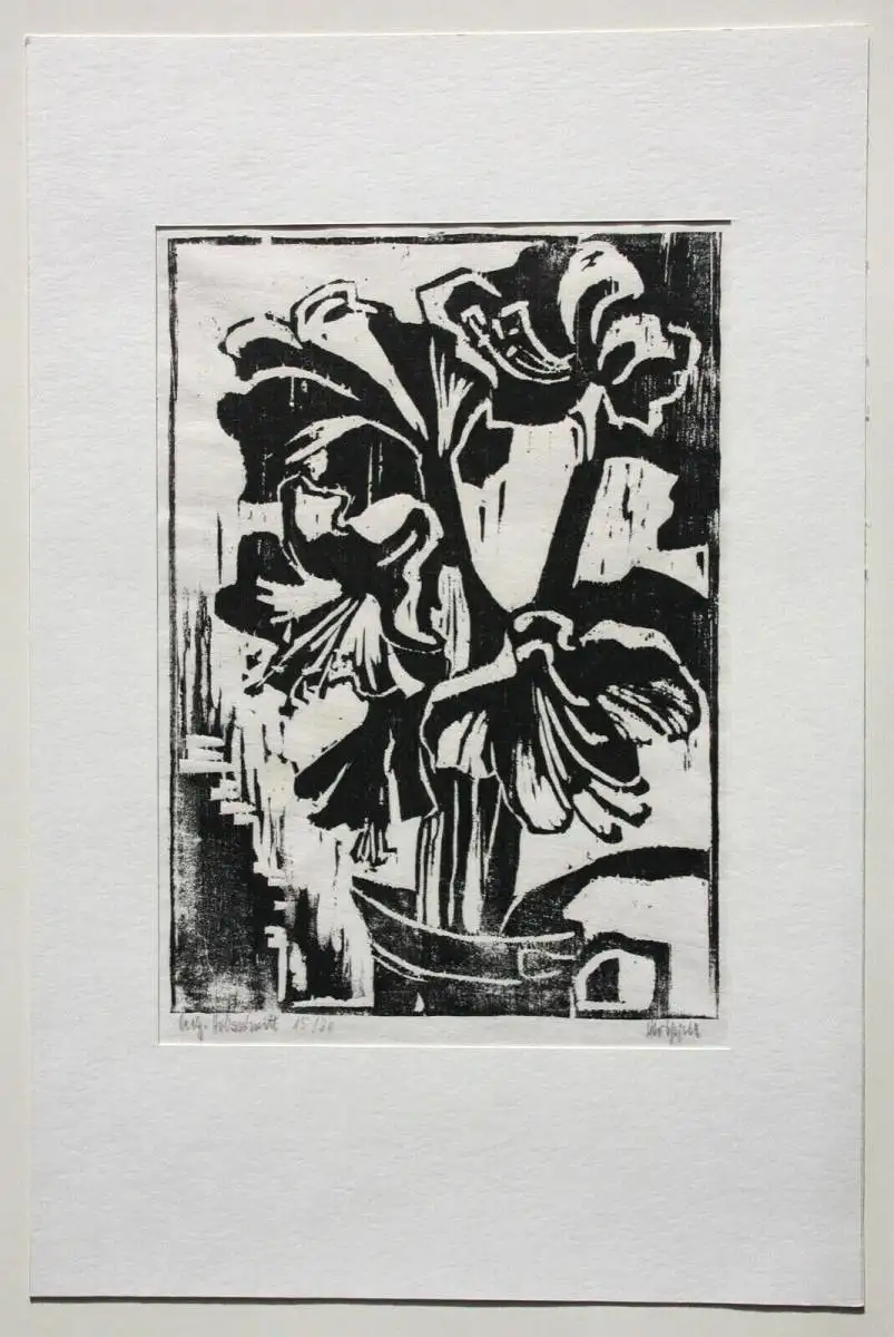 Heinz Wipper (1914-2007), Holzschnitt, expressionistisches Stillleben, Amaryllis 10