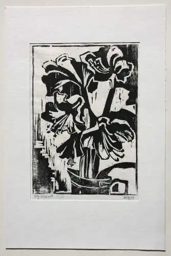 Heinz Wipper (1914-2007), Holzschnitt, expressionistisches Stillleben, Amaryllis