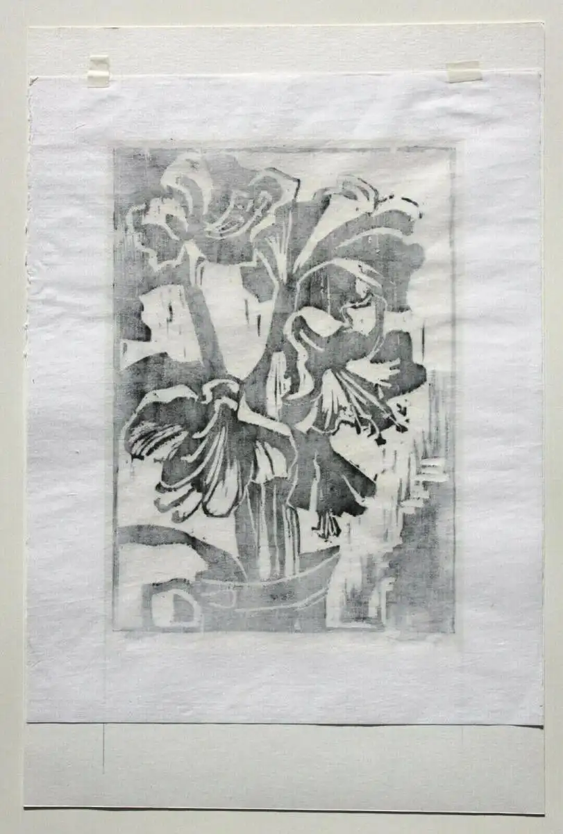 Heinz Wipper (1914-2007), Holzschnitt, expressionistisches Stillleben, Amaryllis 11