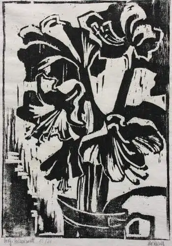 Heinz Wipper (1914-2007), Holzschnitt, expressionistisches Stillleben, Amaryllis