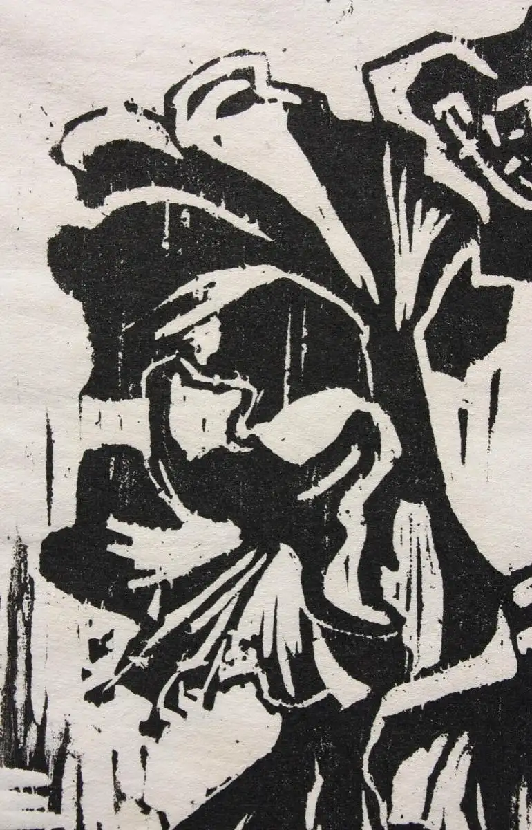 Heinz Wipper (1914-2007), Holzschnitt, expressionistisches Stillleben, Amaryllis 6