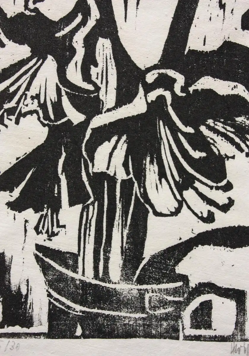 Heinz Wipper (1914-2007), Holzschnitt, expressionistisches Stillleben, Amaryllis 7