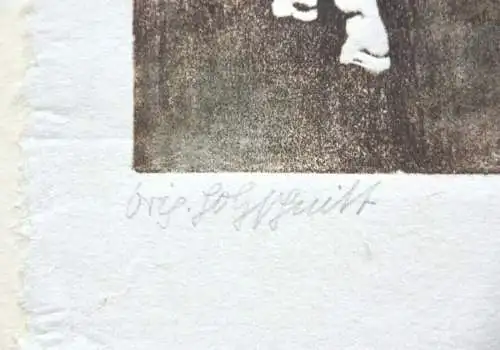 Ingeborg Fraudt, sign. Holzschnitt auf Japanpapier, Pferde, Stute mit Fohlen