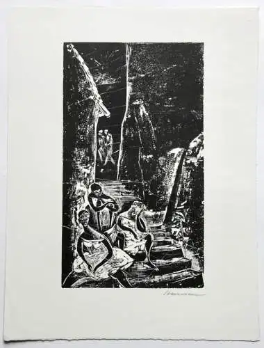 Karl-Heinz Hansen Bahia (1915-1978), sign. Holzschnitt, "Mädchen auf der Treppe"