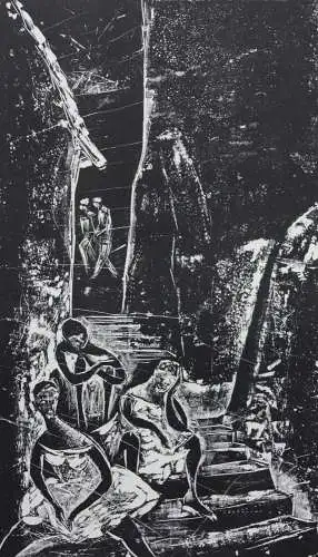 Karl-Heinz Hansen Bahia (1915-1978), sign. Holzschnitt, "Mädchen auf der Treppe"