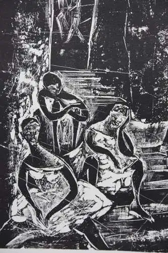 Karl-Heinz Hansen Bahia (1915-1978), sign. Holzschnitt, "Mädchen auf der Treppe"