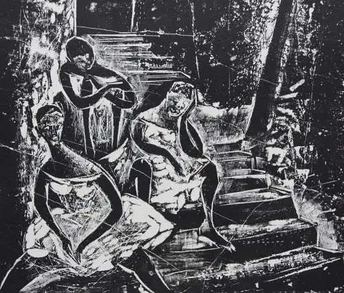 Karl-Heinz Hansen Bahia (1915-1978), sign. Holzschnitt, "Mädchen auf der Treppe"