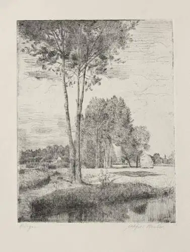 Alfred Russo (1868-1959), signierte Radierung, "Rügen", sommerliche Landschaft