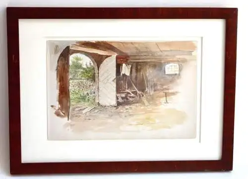 Scheune mit Blick in einen Garten, Aquarell, Münchner Schule, Realismus, um 1870