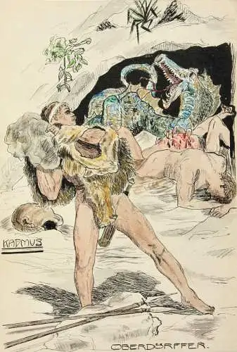 Werner Oberdörffer, sign. Aquarell, Kadmus kämpft gegen einen Drachen, um 1900