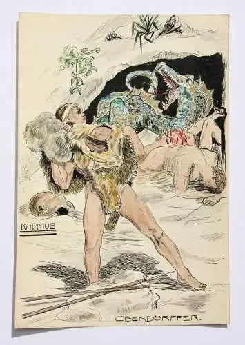 Werner Oberdörffer, sign. Aquarell, Kadmus kämpft gegen einen Drachen, um 1900