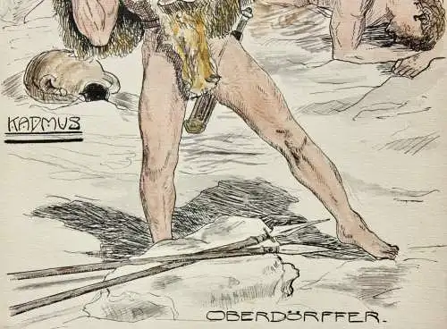 Werner Oberdörffer, sign. Aquarell, Kadmus kämpft gegen einen Drachen, um 1900