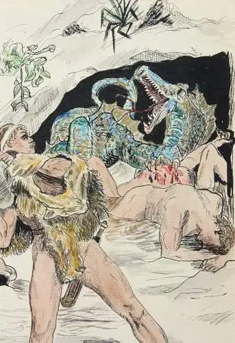 Werner Oberdörffer, sign. Aquarell, Kadmus kämpft gegen einen Drachen, um 1900