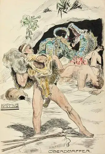 Werner Oberdörffer, sign. Aquarell, Kadmus kämpft gegen einen Drachen, um 1900