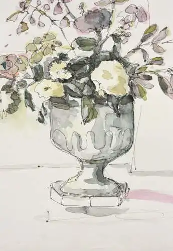 J. v. Hollenn, signiertes Aquarell, Blumenstillleben in einer pokalartigen Vase