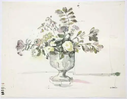 J. v. Hollenn, signiertes Aquarell, Blumenstillleben in einer pokalartigen Vase