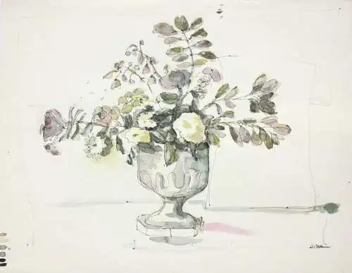 J. v. Hollenn, signiertes Aquarell, Blumenstillleben in einer pokalartigen Vase