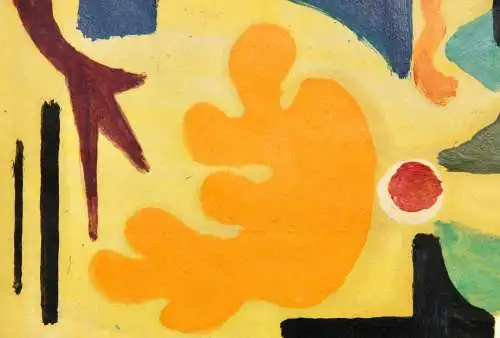 Abstrakte Komposition auf gelbem Grund, Aquarell und Öl auf Papier, 20. Jh.
