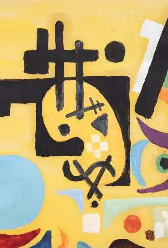 Abstrakte Komposition auf gelbem Grund, Aquarell und Öl auf Papier, 20. Jh.