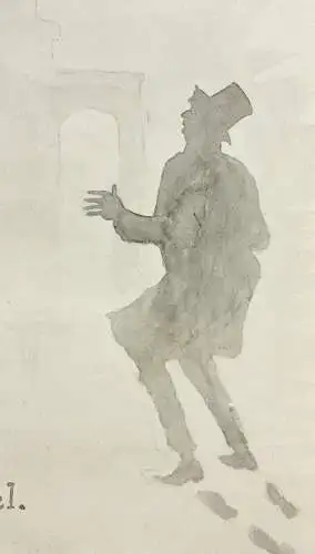 Werner Oberdörffer, monogrammiertes Aquarell, "Im Morgennebel", Musiker, um 1900