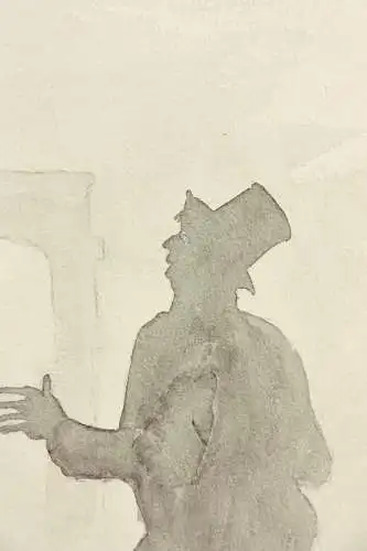 Werner Oberdörffer, monogrammiertes Aquarell, "Im Morgennebel", Musiker, um 1900
