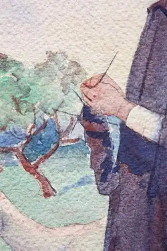 F. J. Naffaier, signiertes Aquarell, Ziegenhirtin mit Strickzeug, Jugendstil