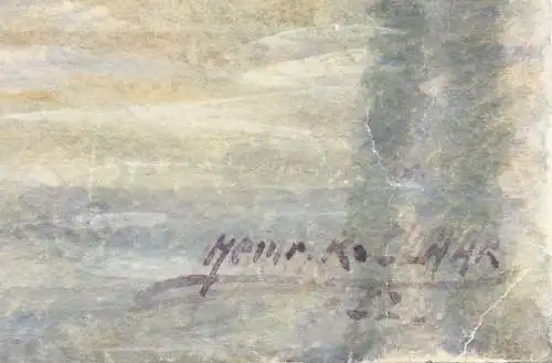 Heinrich R. Claar, signierte Gouache, Mainufer mit Kaiserdom, Frankfurt am Main