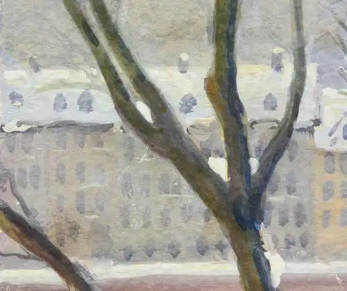 Heinrich R. Claar, signierte Gouache, Mainufer mit Kaiserdom, Frankfurt am Main
